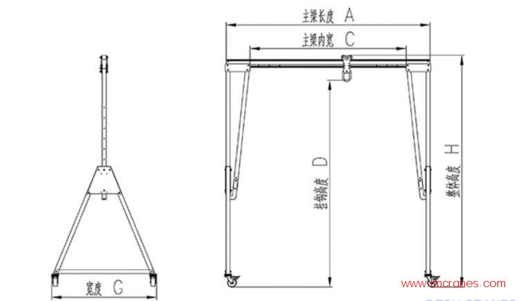 便攜式鋁合金龍門(mén)吊外形尺寸圖